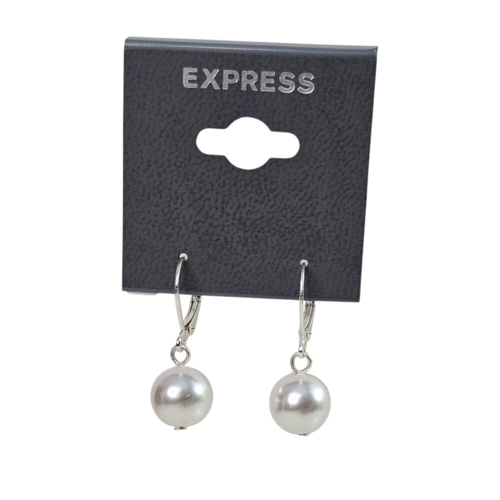 Express Silver-Tone Faux Pearl‎ Drop Earrings For Women Leverback Closure